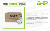 Caja Rollo Papel Termico Ghia 80x70 Mm, 50 Piezas, Para Impresoras De 80mm // Reaccion Negro
